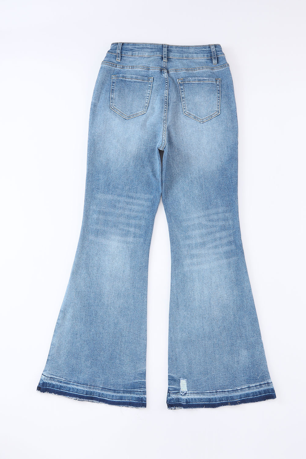 Sky Blue High Waist Buttoned Distressed Flared Jeans - loveforevers