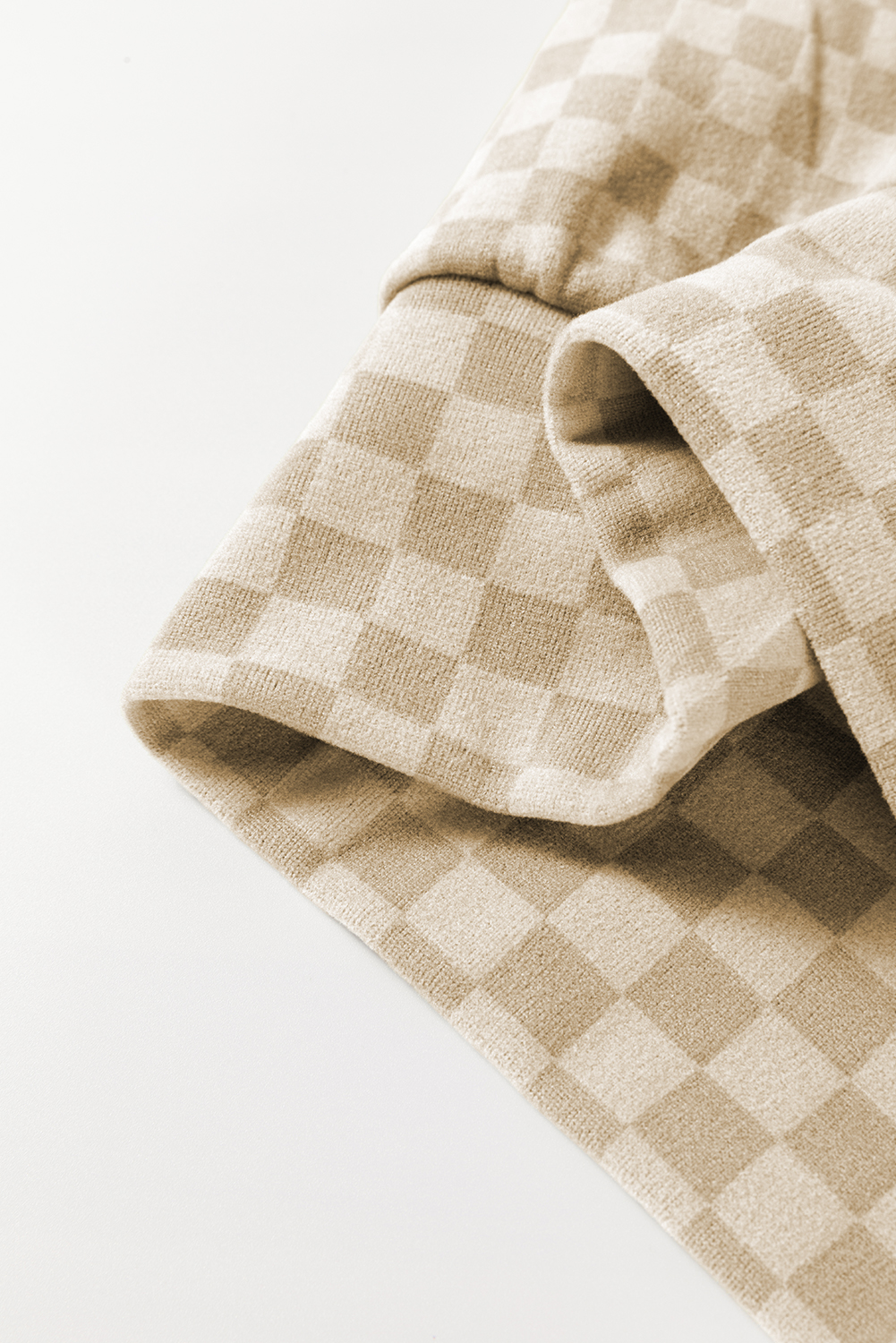 Khaki Checkered Print Kangaroo Pocket Drawstring Hoodie - loveforevers
