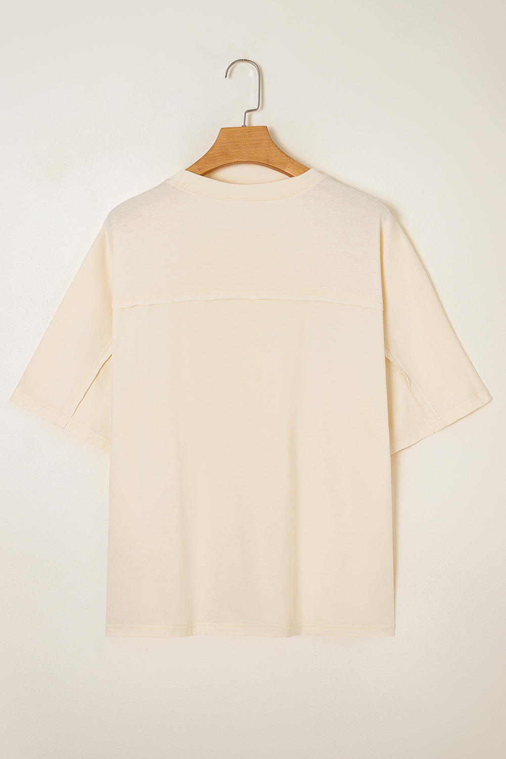 Apricot Flower Patched Exposed Stitching Trim Crew Neck Loose Tee - loveforevers