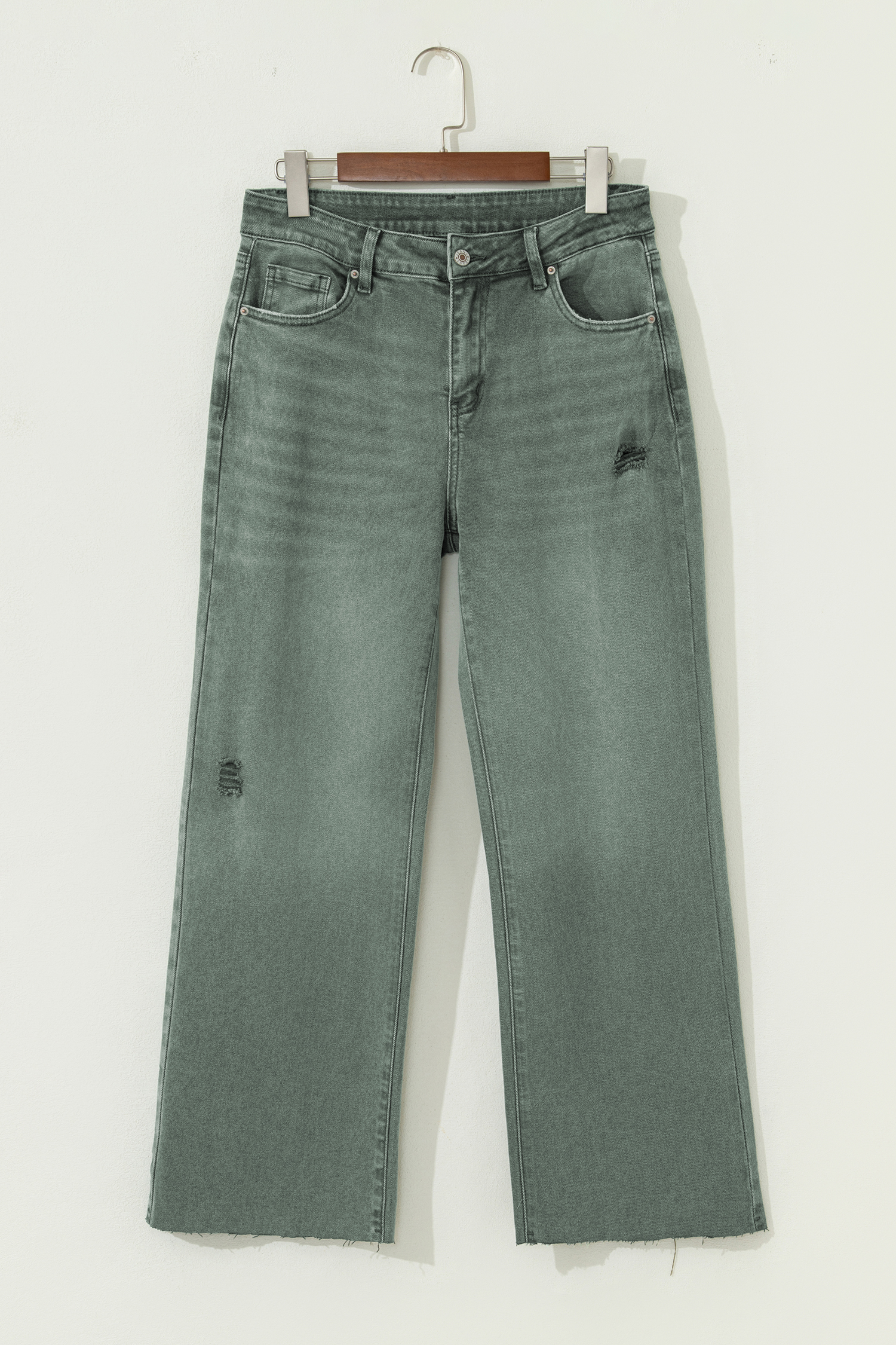 Four Leaf Clover Slight Distressed Raw Edge Wide Leg Jeans - loveforevers