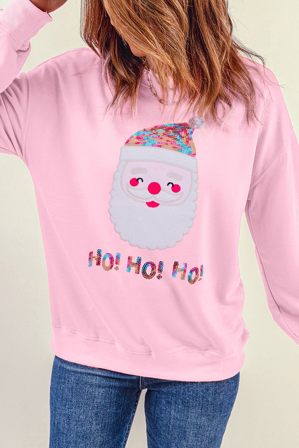 Fiery Red Santa Claus Sequin Graphic Sweatshirt - loveforevers