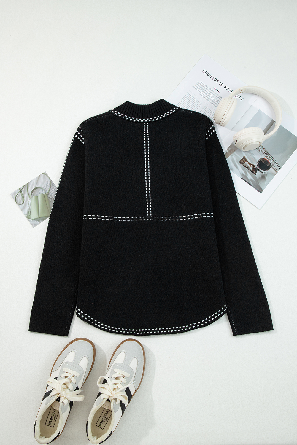 Black Contrast Trim Button up Sweater Cardigan - loveforevers
