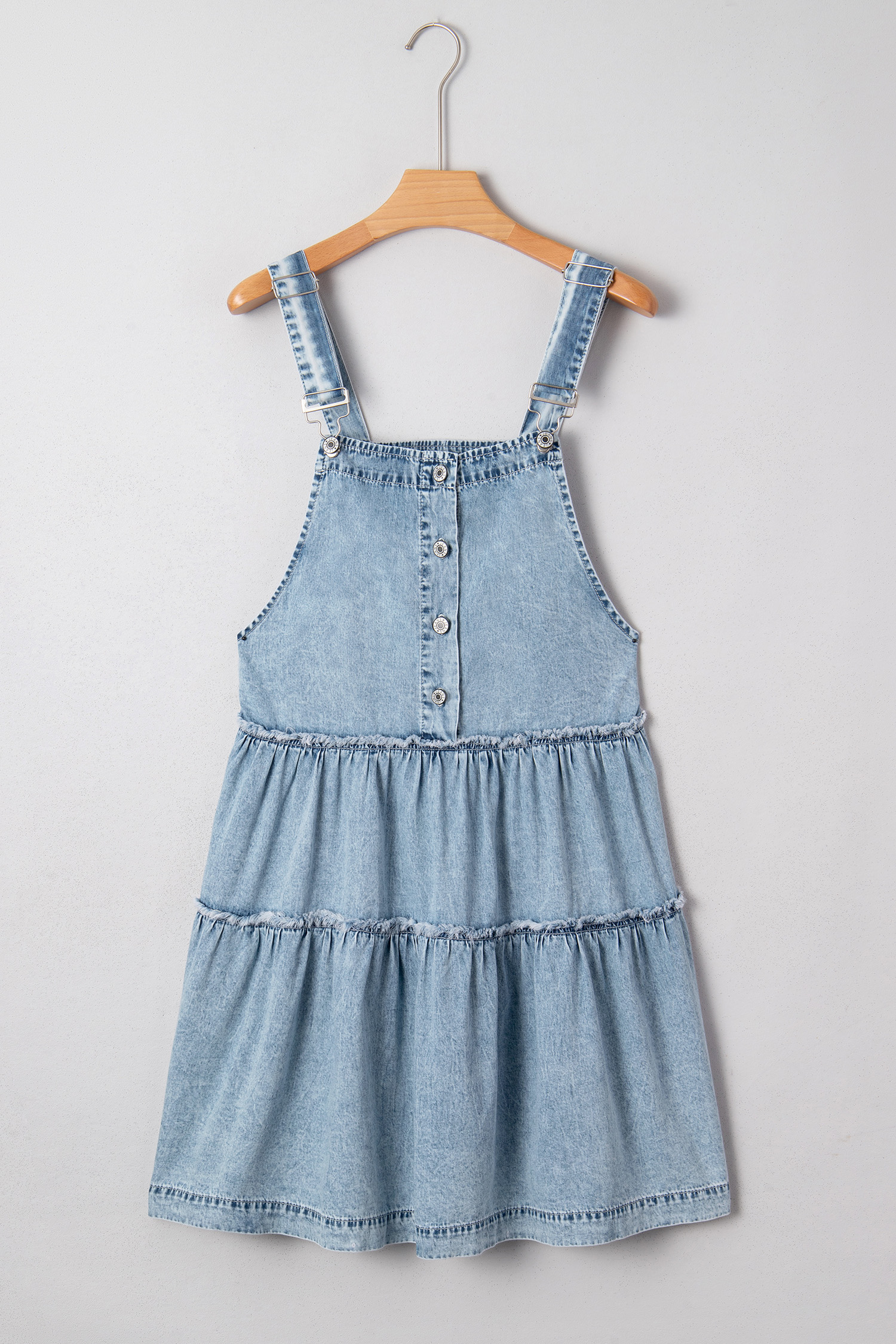 Dusk Blue Light Wash Tiered Flowy Overall Denim Dress - loveforevers