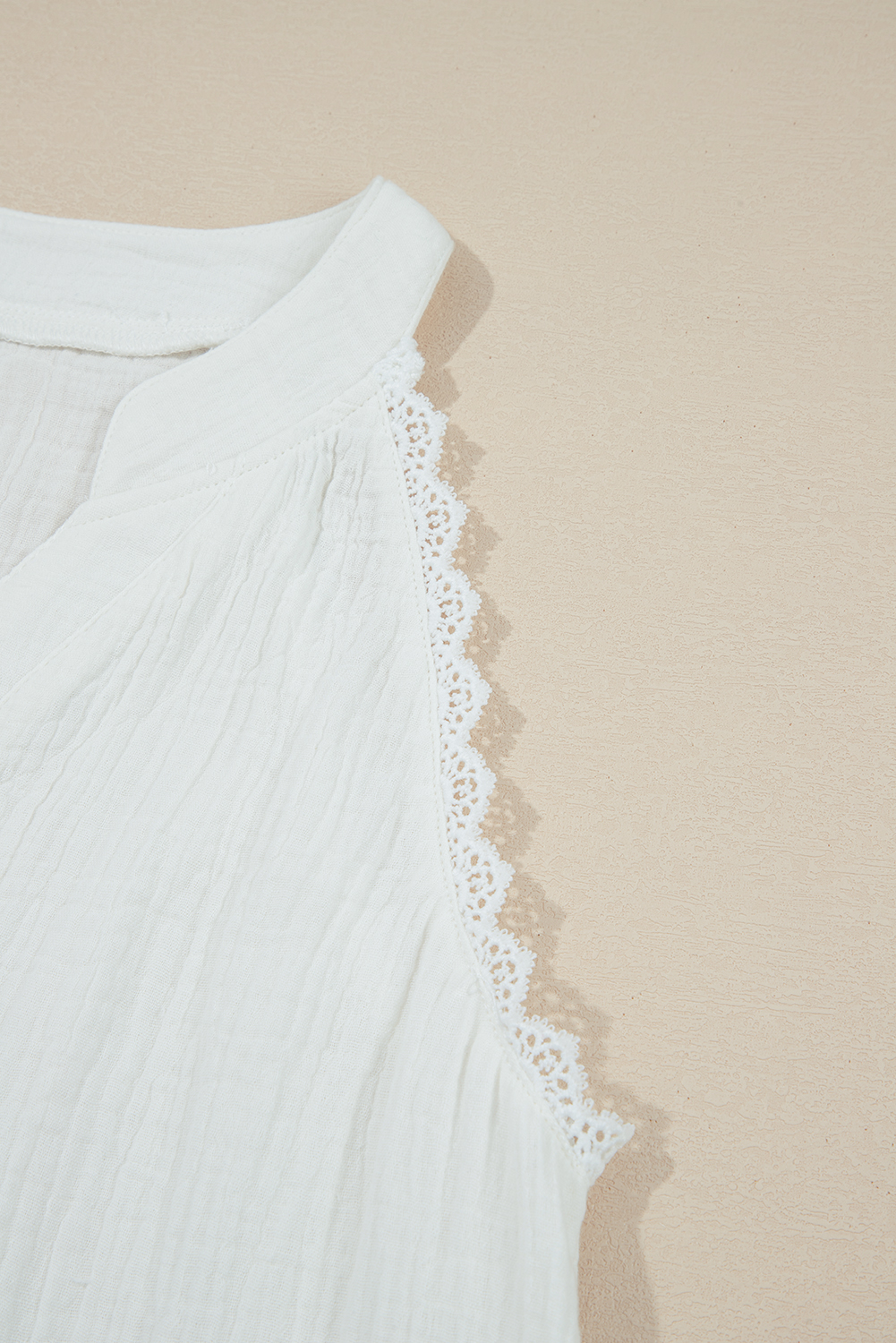White Textured Lace Trim Pure Cotton Sleeveless Top - loveforevers