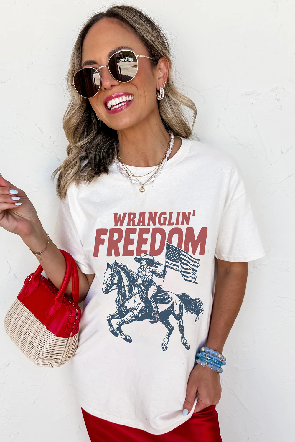 White WRANGLIN FREEDOM Rodeo Graphic Tee - loveforevers