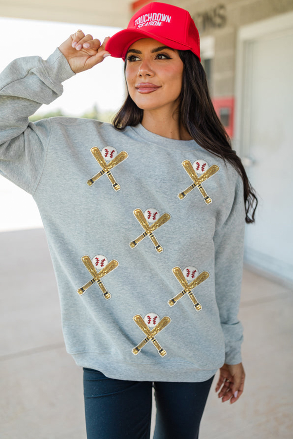 Gray Sequin Baseball Game Day Graphic Casual Sweatshirt - loveforevers