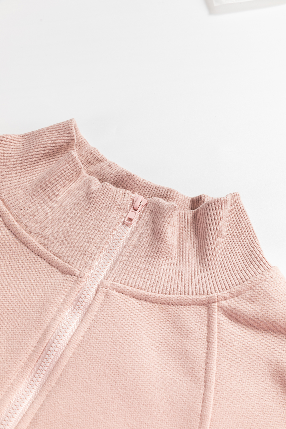 Fushia Zipped Neck Pullover Drop Shoulder Sweatshirt - loveforevers