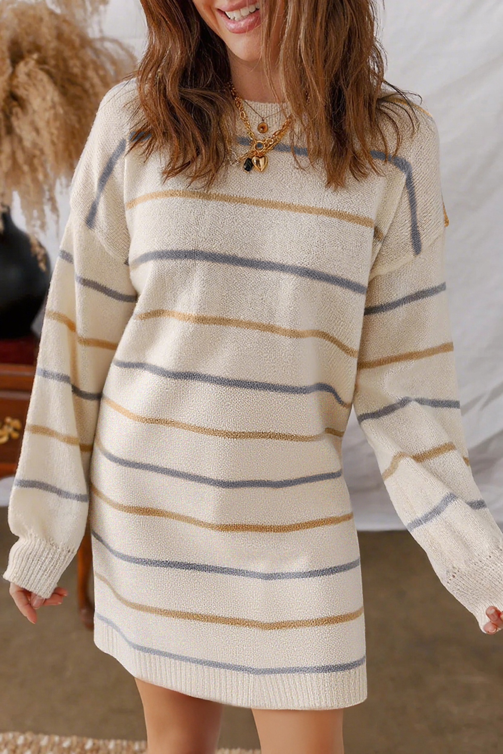 Multicolour Striped Buttoned Front V Neck Drop Shoulder Cardigan Sweater - loveforevers