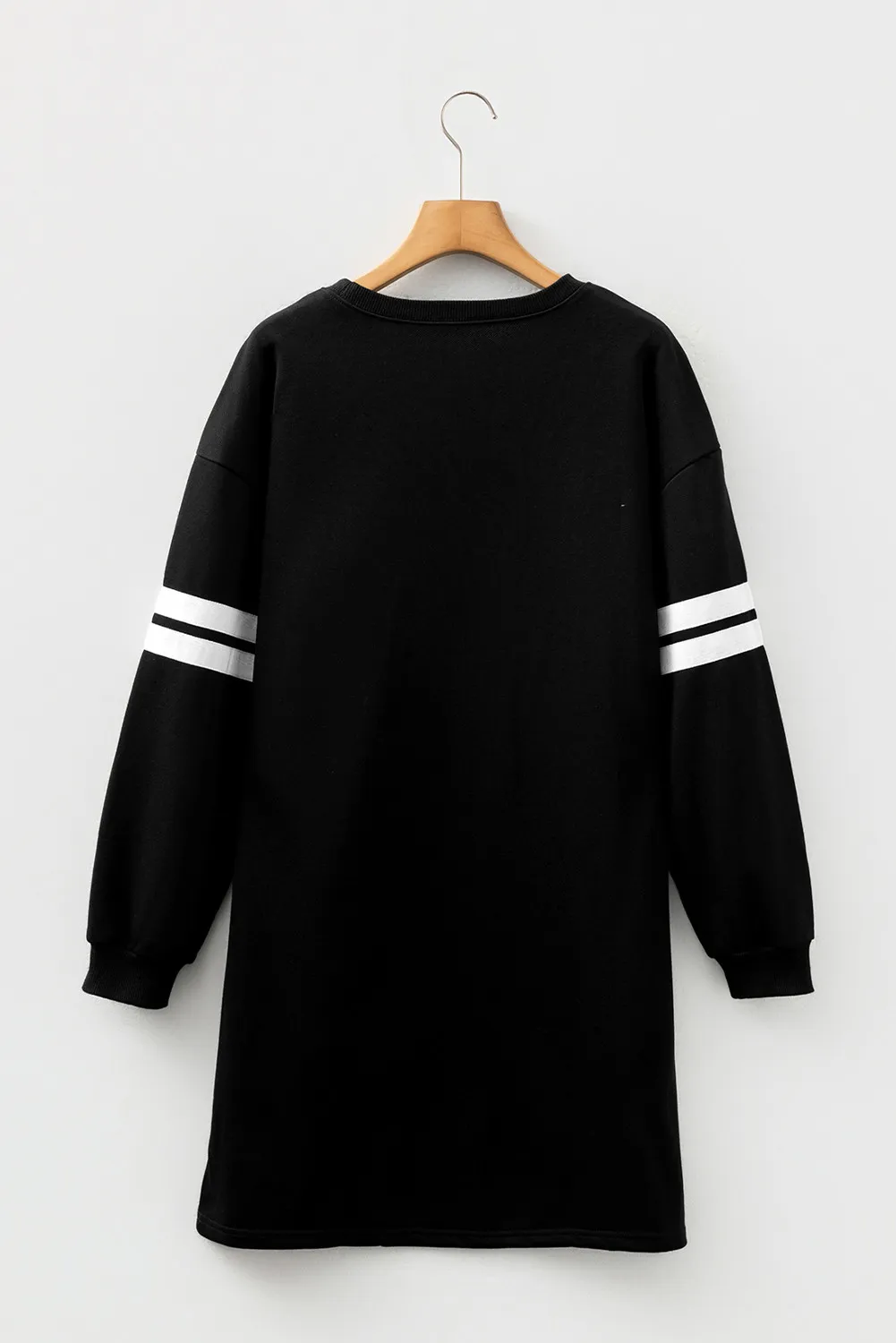Black Christmas Sequin Nutcracker-man Graphic Varsity Striped Sleeve Sweatshirt Dress - loveforevers