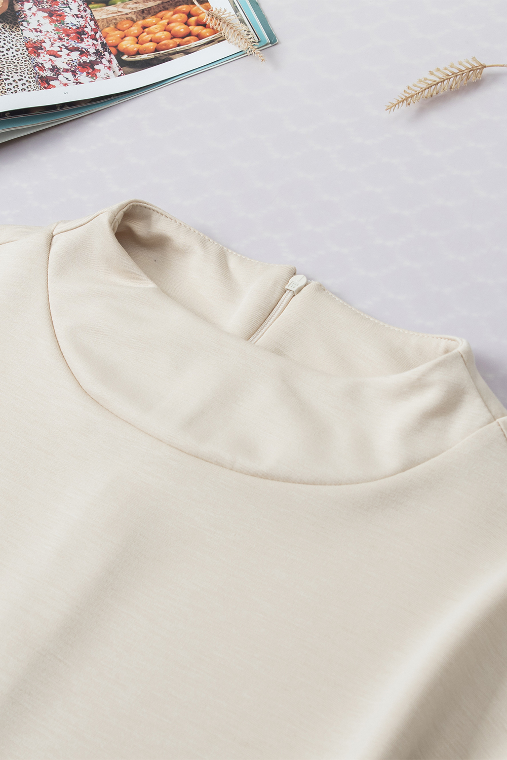 Oatmeal Plain Crew Neck Loose Fit Casual Top - loveforevers