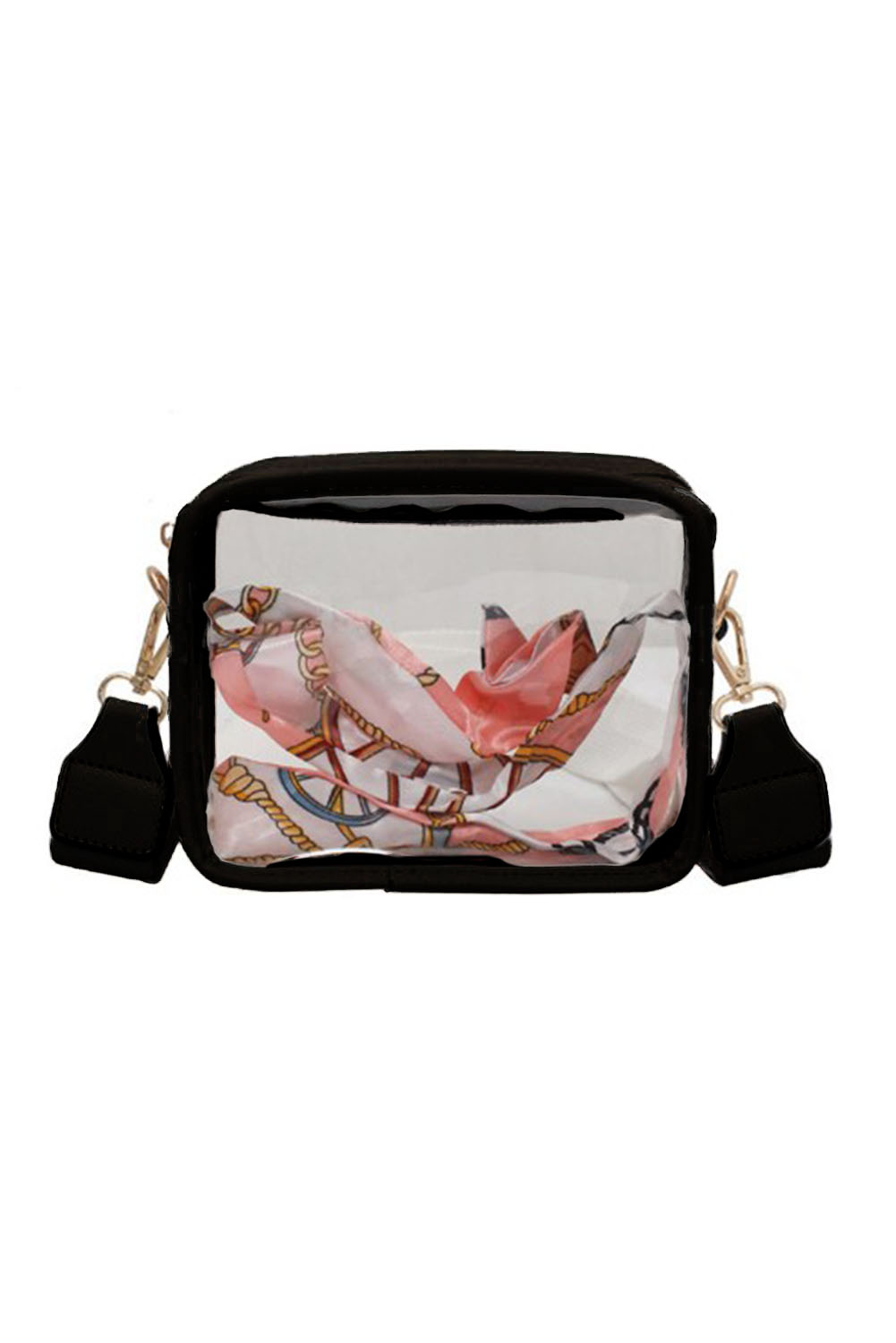 Black Clear PVC Leather Strap Crossbody Bag - loveforevers