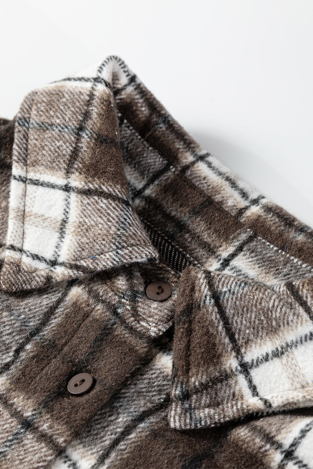 Dark Brown Flanel Plaid Single Chest Pocket Boyfriend Shacket - loveforevers