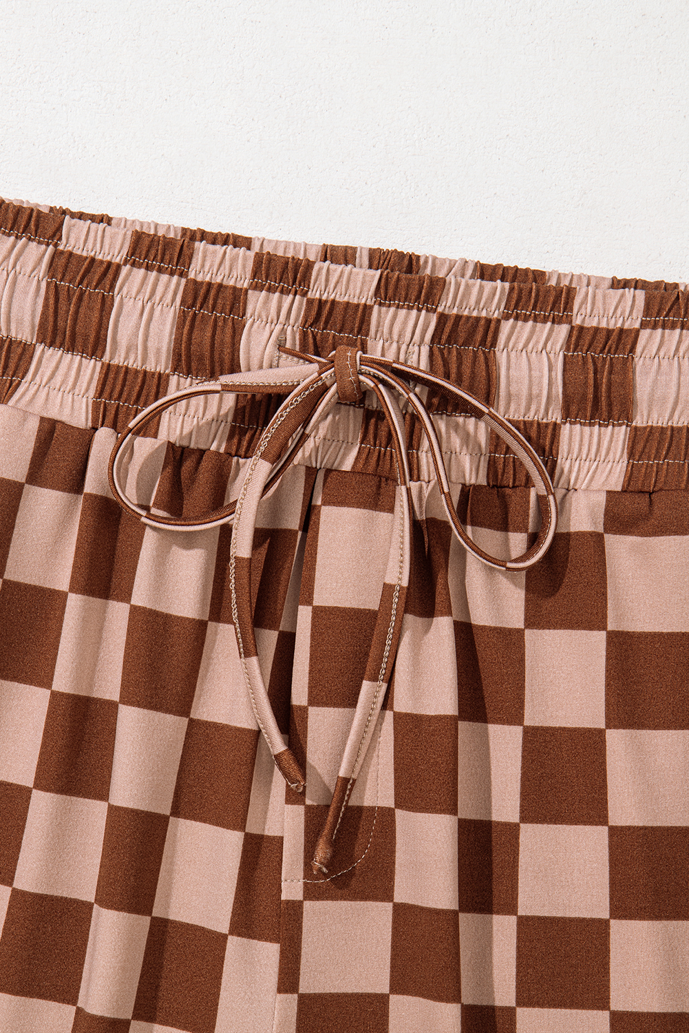 Khaki Checkered Elastic High Waist Loose Casual Pants - loveforevers