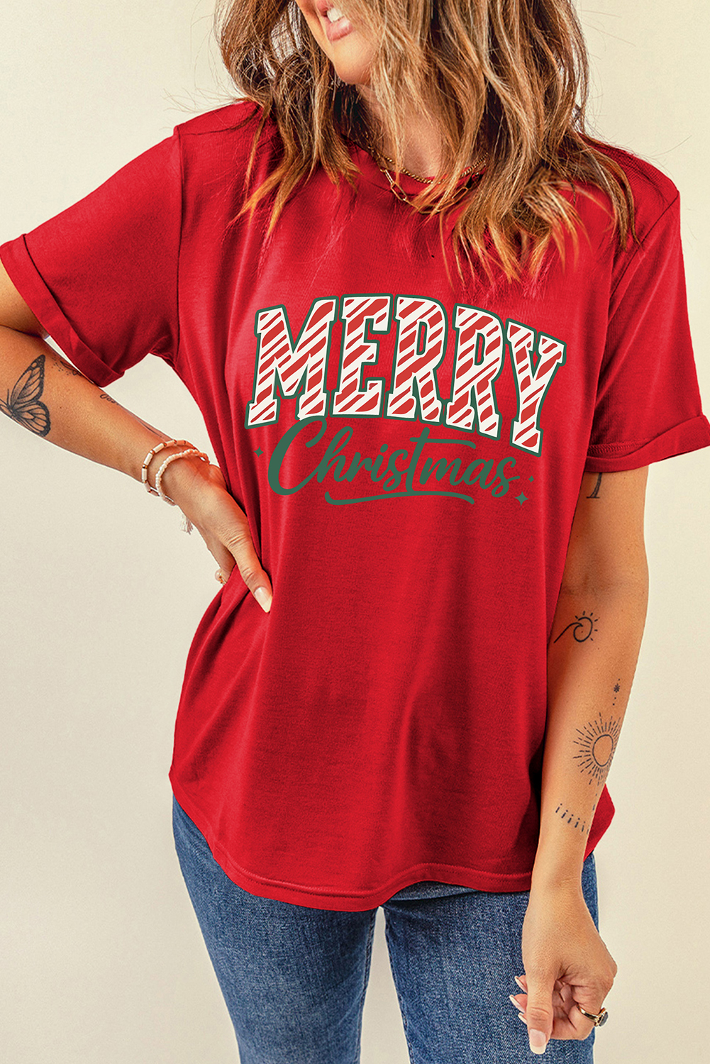 Red Merry Christmas Womens Graphic Tee - loveforevers