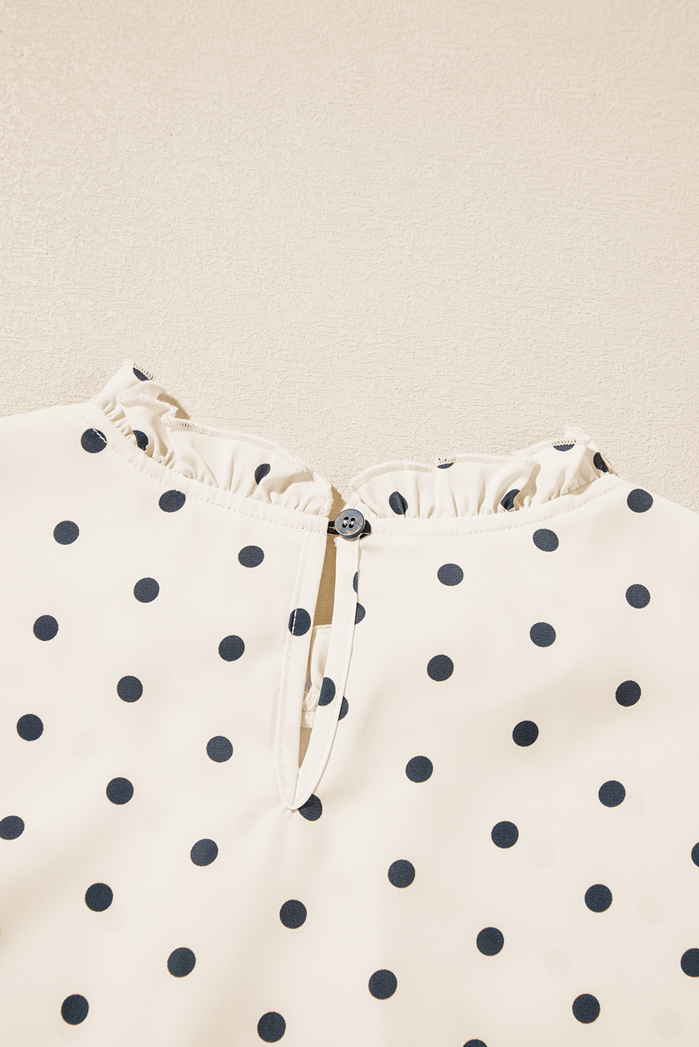 Apricot Polka Dot Print Frilled Collar Lantern Sleeve Blouse - loveforevers