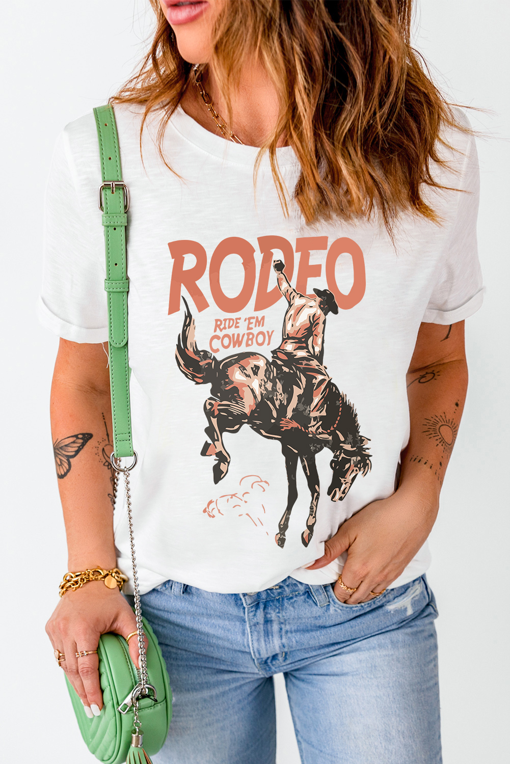 White RODEO Cowboy Graphic Crewneck T Shirt - loveforevers