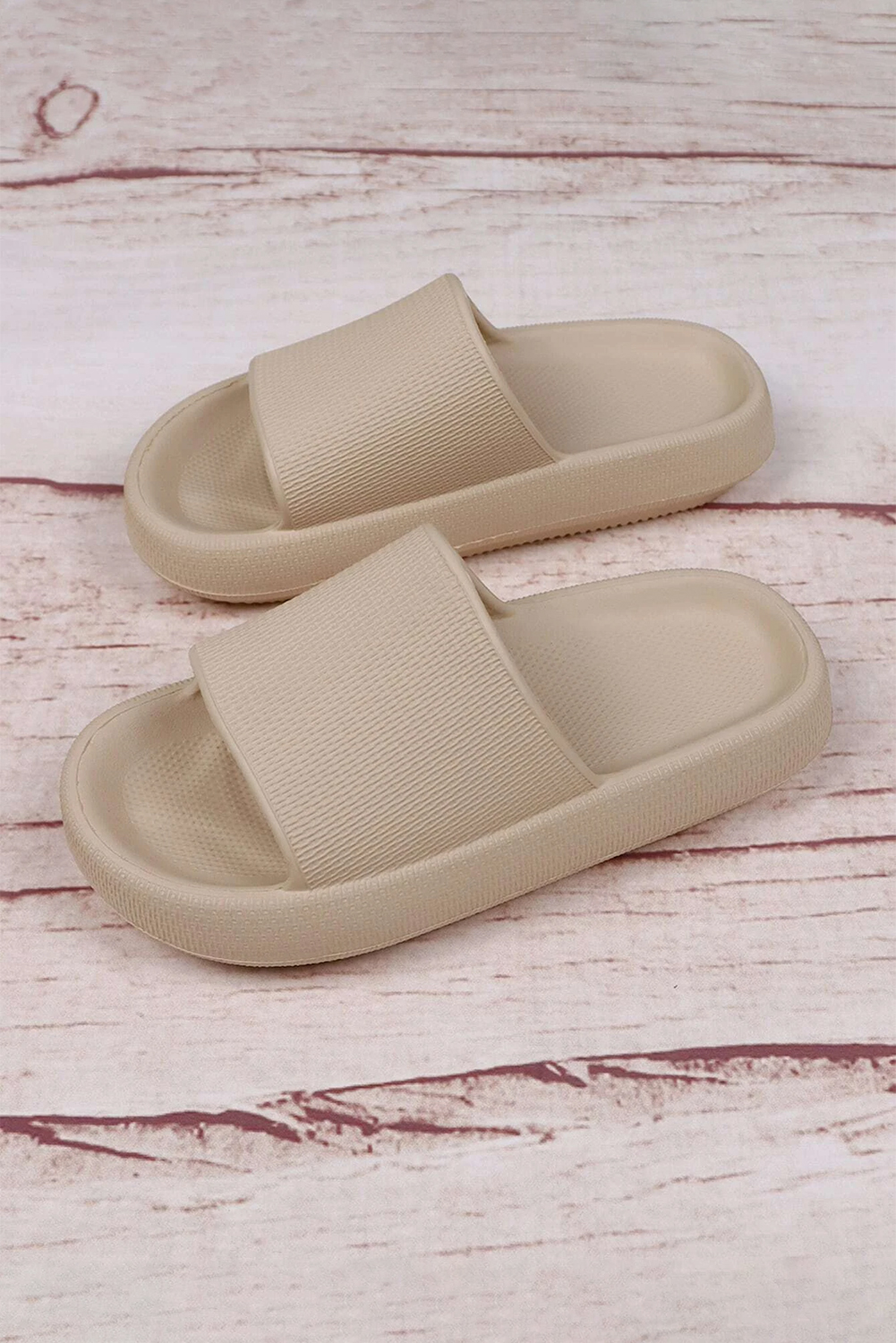 Beige Solid Non-slip Wide Band Thick Sole Slippers - loveforevers