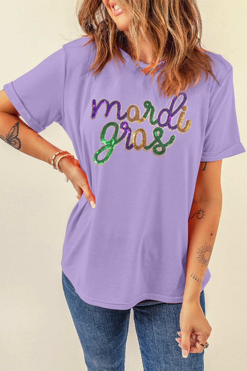 Wisteria Sequin mardi gras Graphic T Shirt - loveforevers