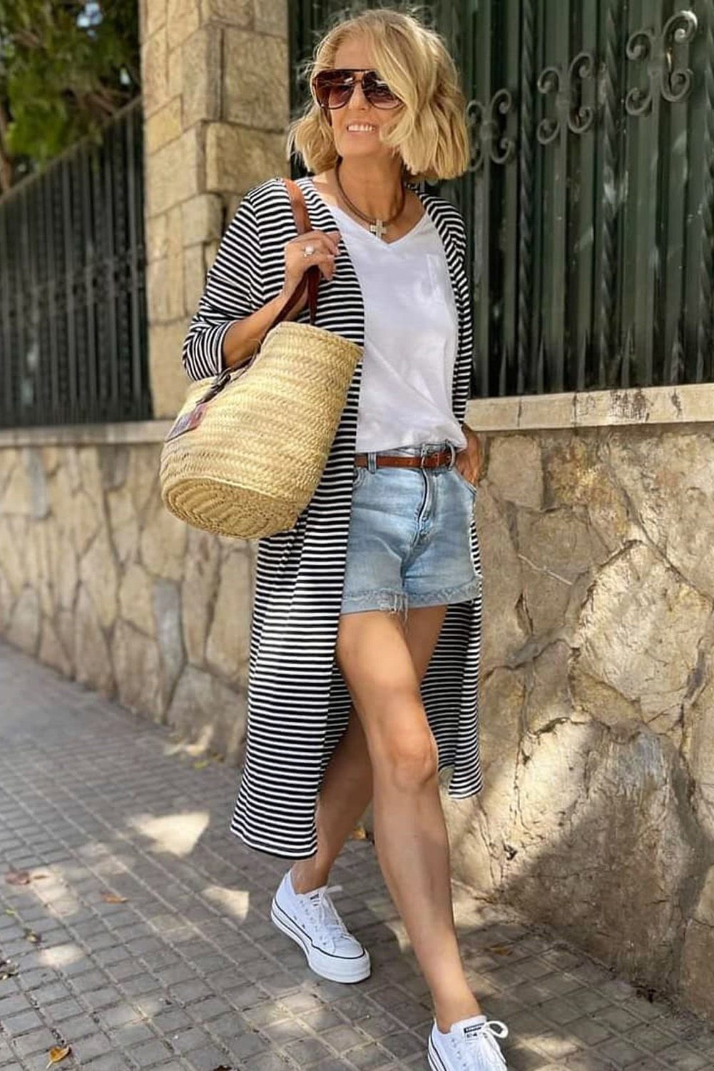 Stripe Open Front Long Cardigan - loveforevers