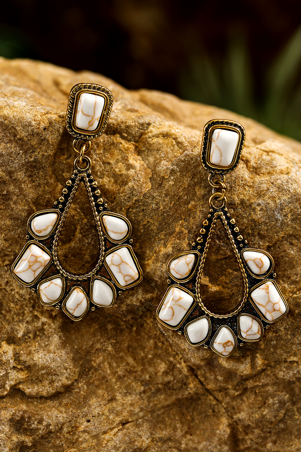White Turquoise Inlay Cut Out Western Dangle Earrings - loveforevers