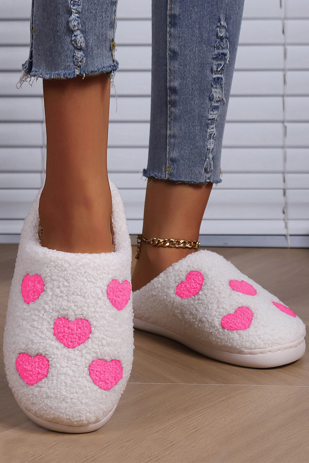Pink Heart Pattern Valentines Fuzzy Winter Slippers - loveforevers
