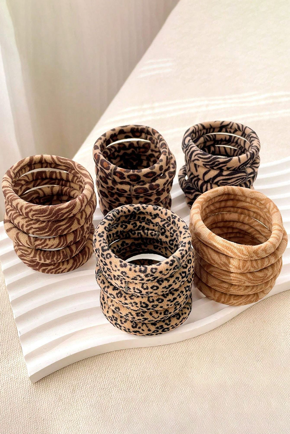 Light French Beige 5Pcs/Set Animal Pattern High Elastic Hair Tie - loveforevers