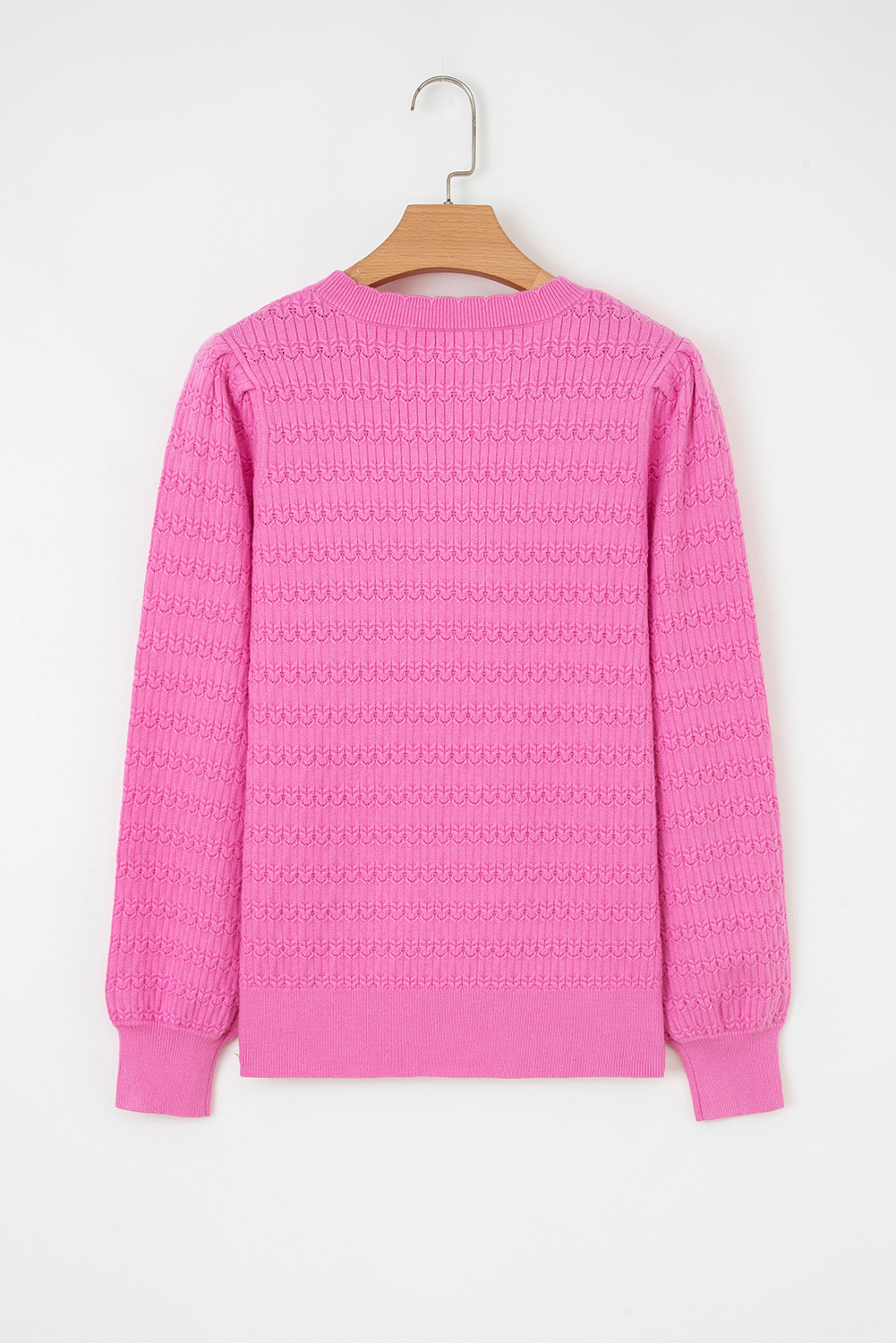 Fiery Red Trendy Pattern Knit Ribbed Cuffs Crew Neck Sweater - loveforevers