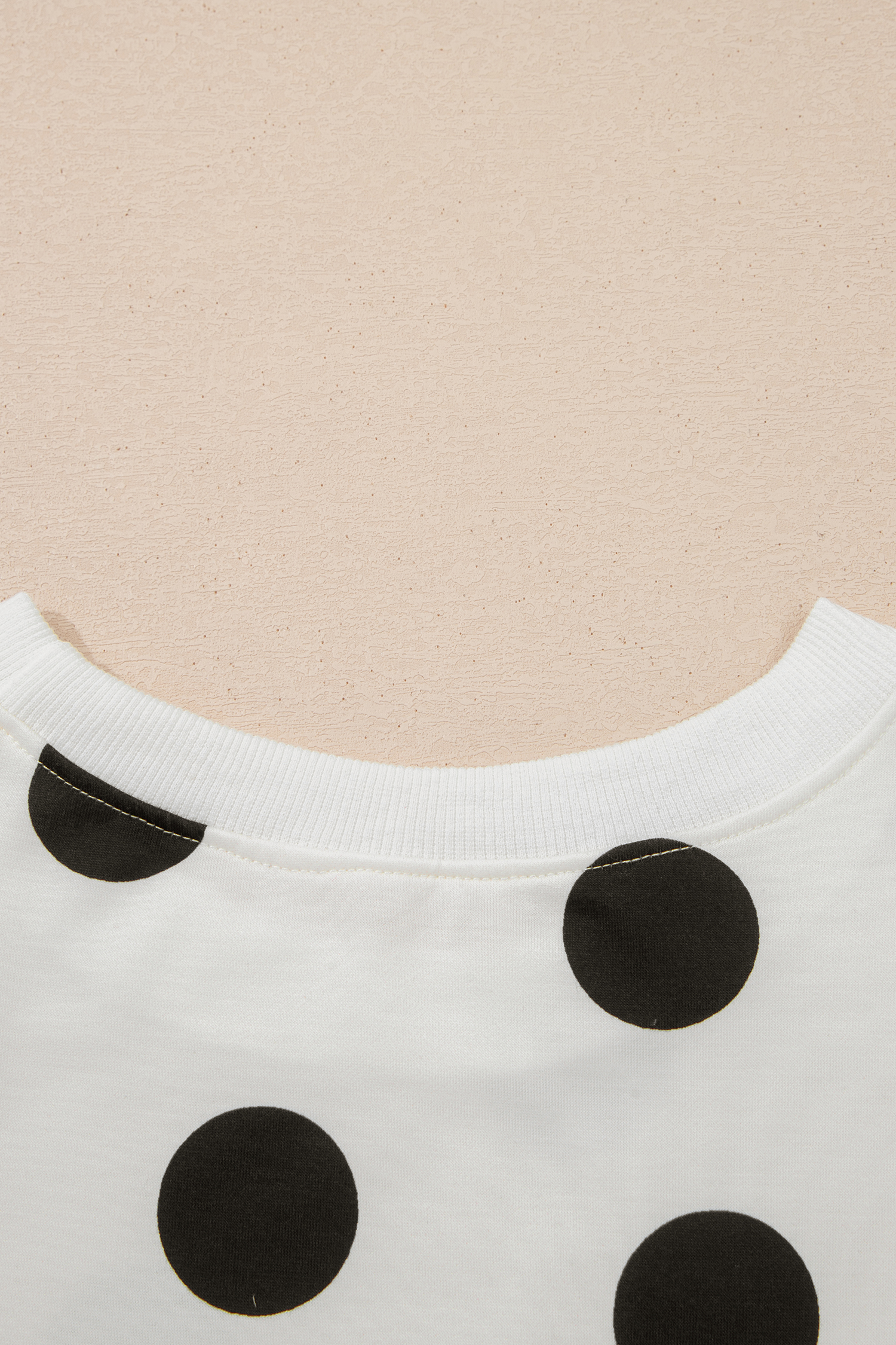 Beige Polka Dot Print Drop Shoulder Pullover Drawstring Jogger Pant Set - loveforevers