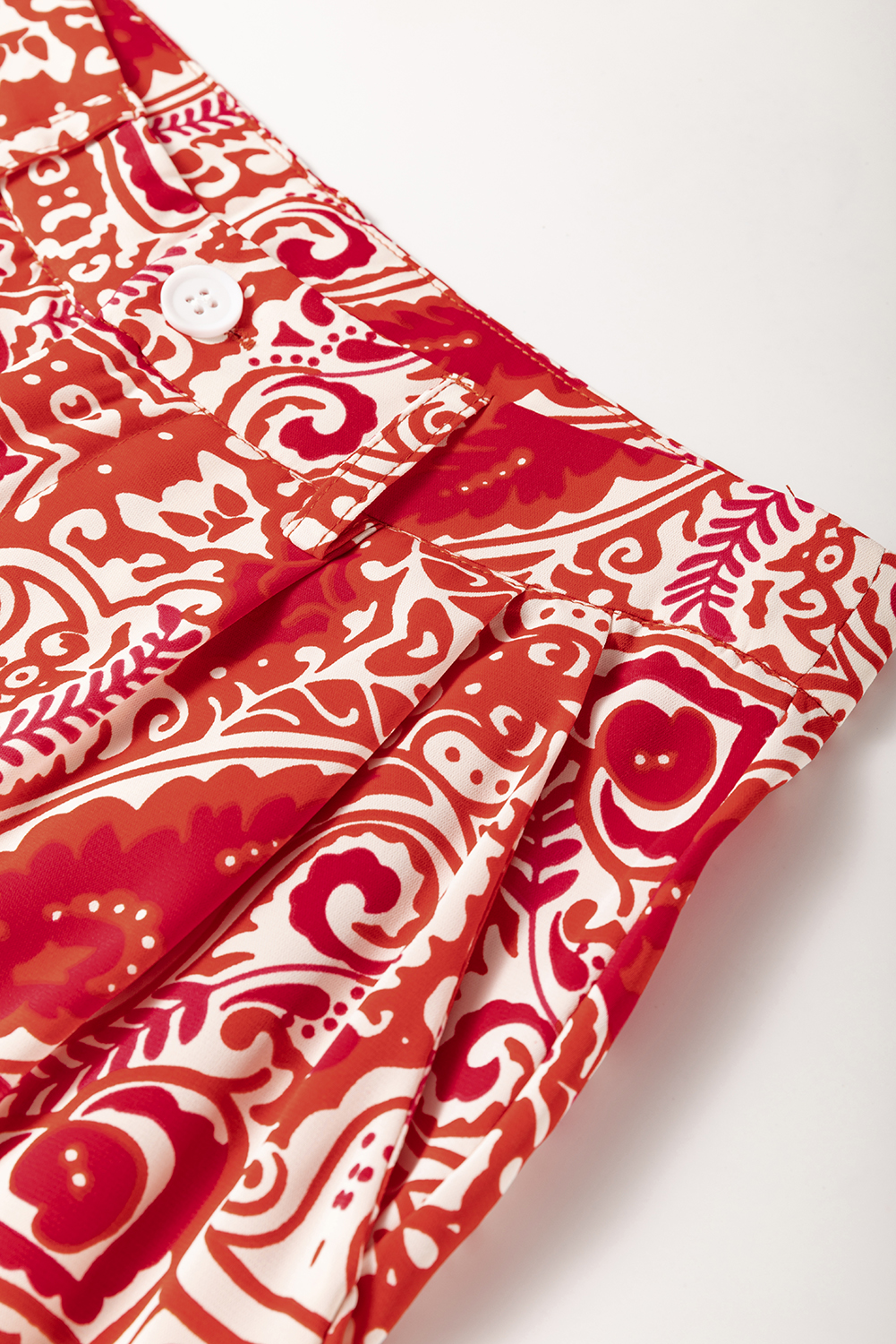 Red Paisley Printed Buttoned High Waist Straight Leg Pants - loveforevers