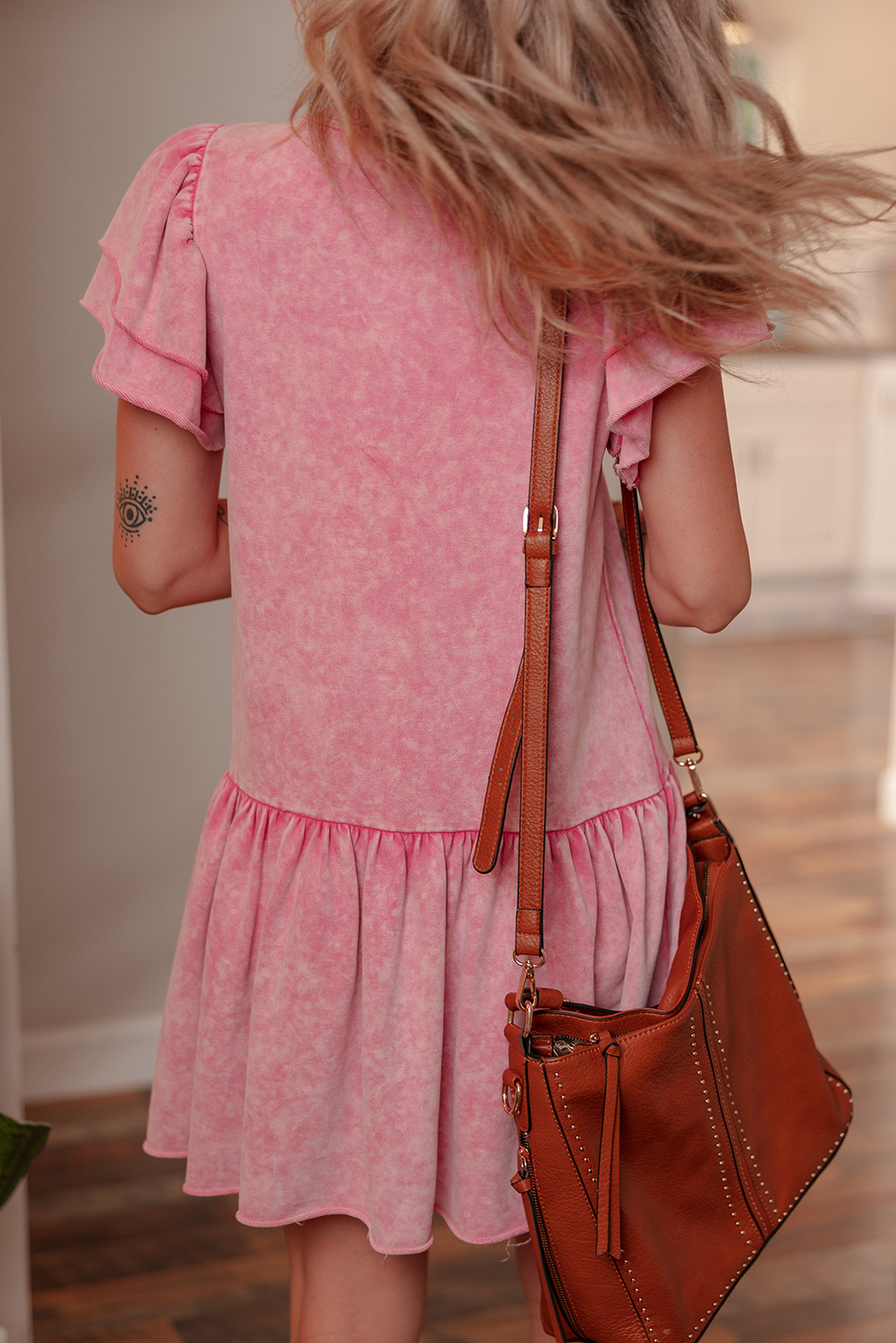 Sachet Pink Mineral Wash Raw Edge Ruffle Mini Dress - loveforevers