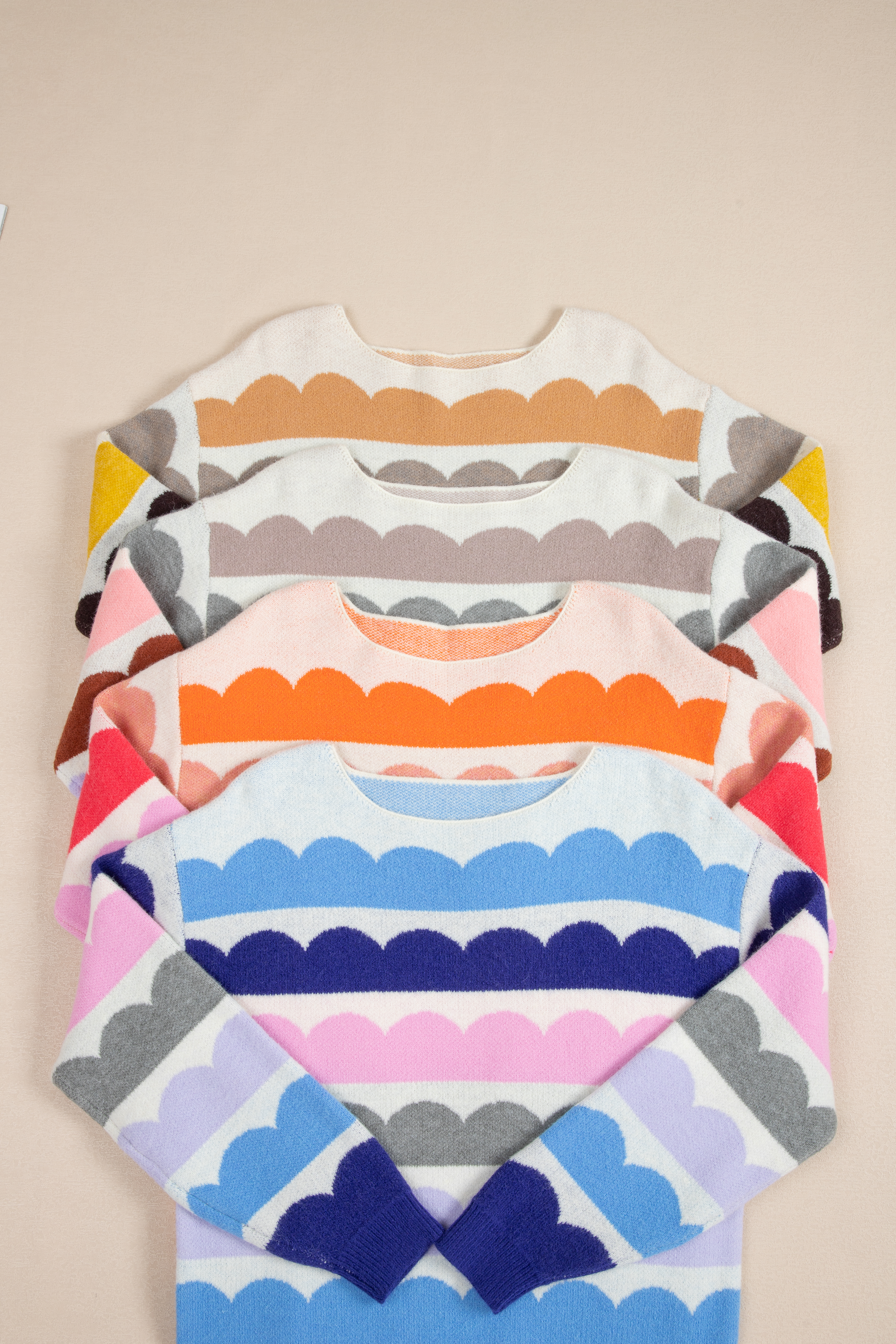 Rose Red Wave Striped Balloon Sleeve Drop Shoulder Sweater - loveforevers