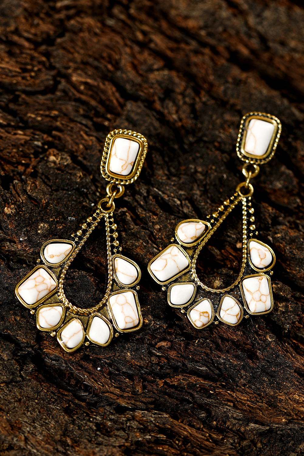 White Turquoise Inlay Cut Out Western Dangle Earrings - loveforevers