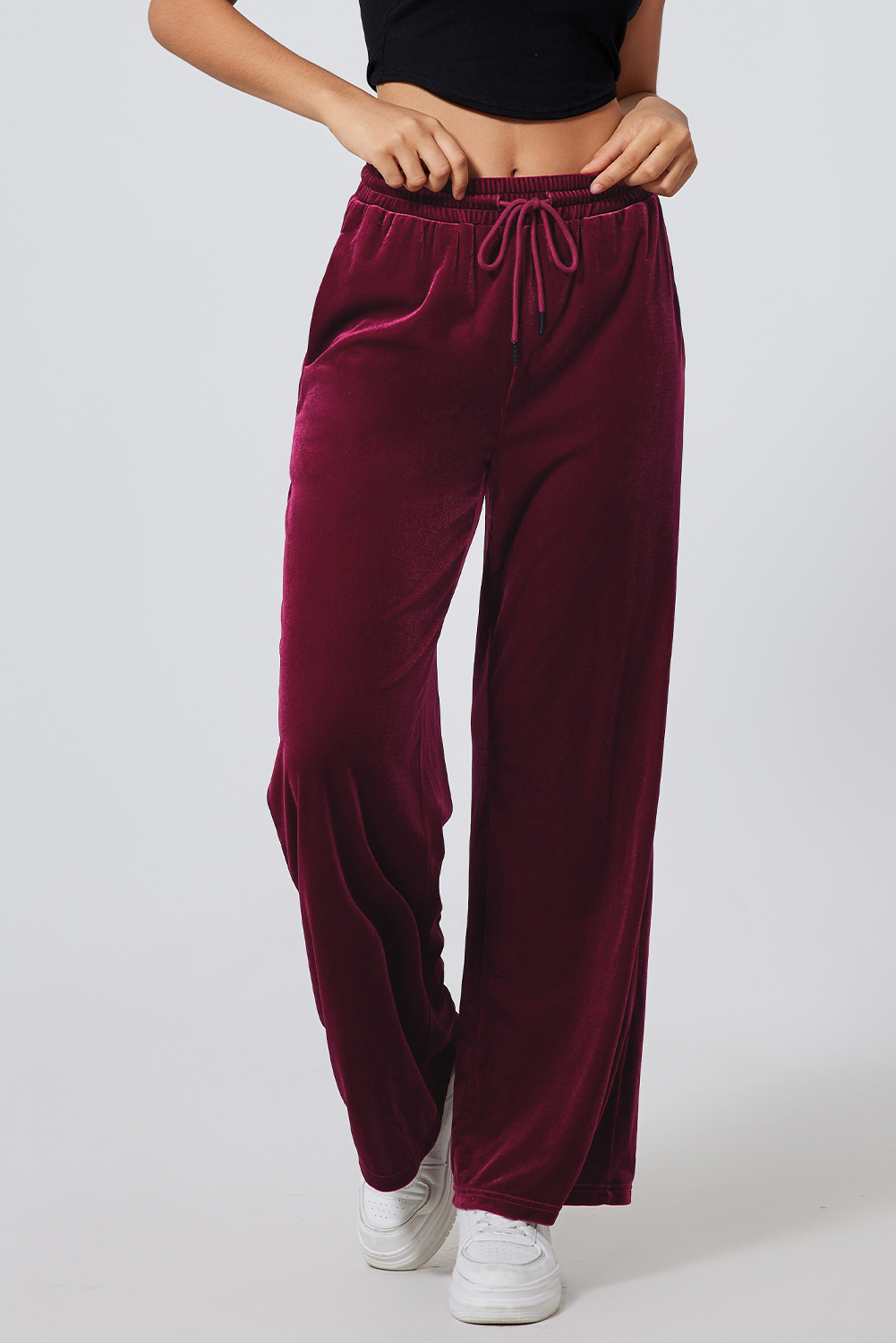 Evergreen Solid Drawstring Waist Wide Leg Pants - loveforevers