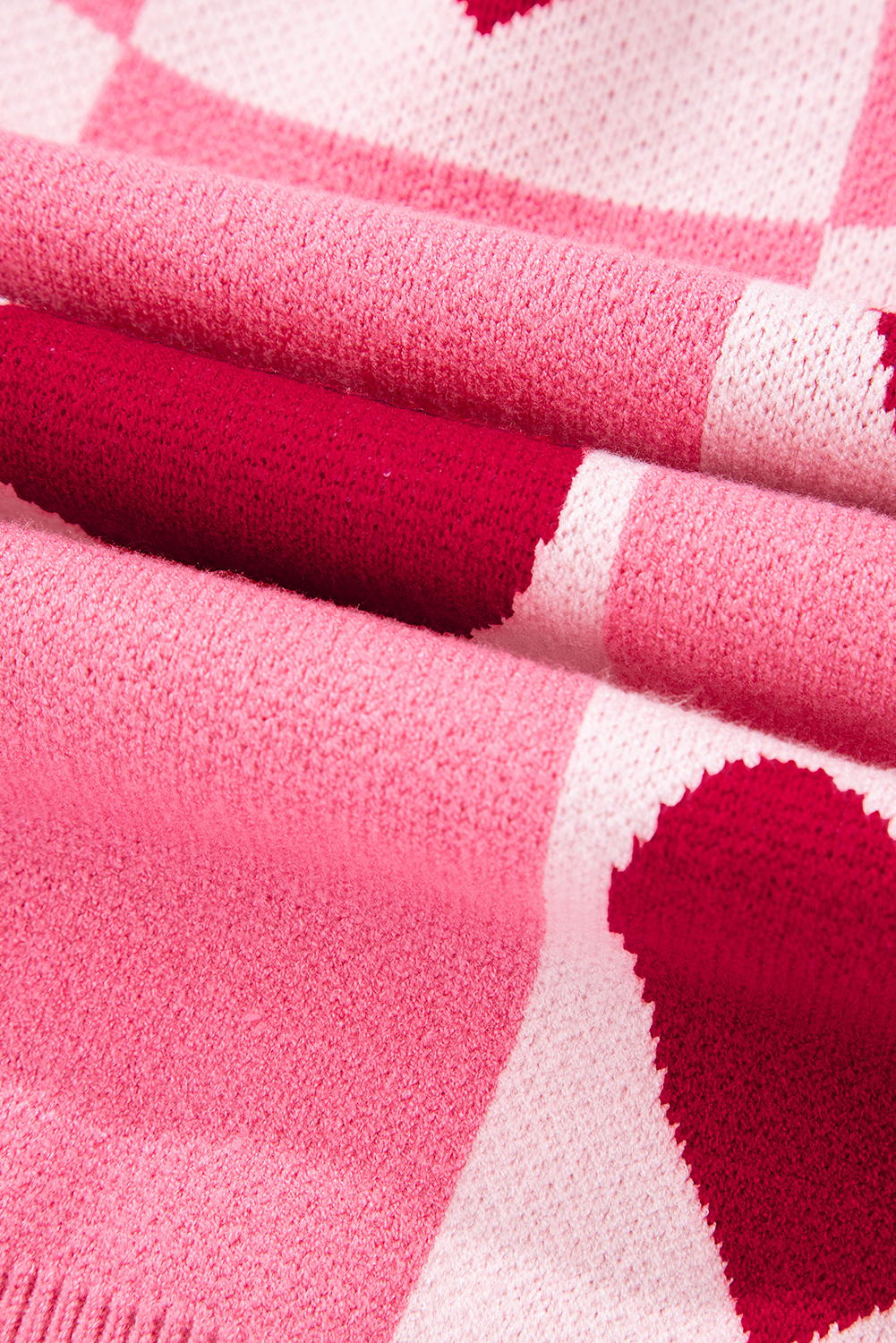 Pink Love Heart Checkered Valentine Crew Neck Sweater - loveforevers