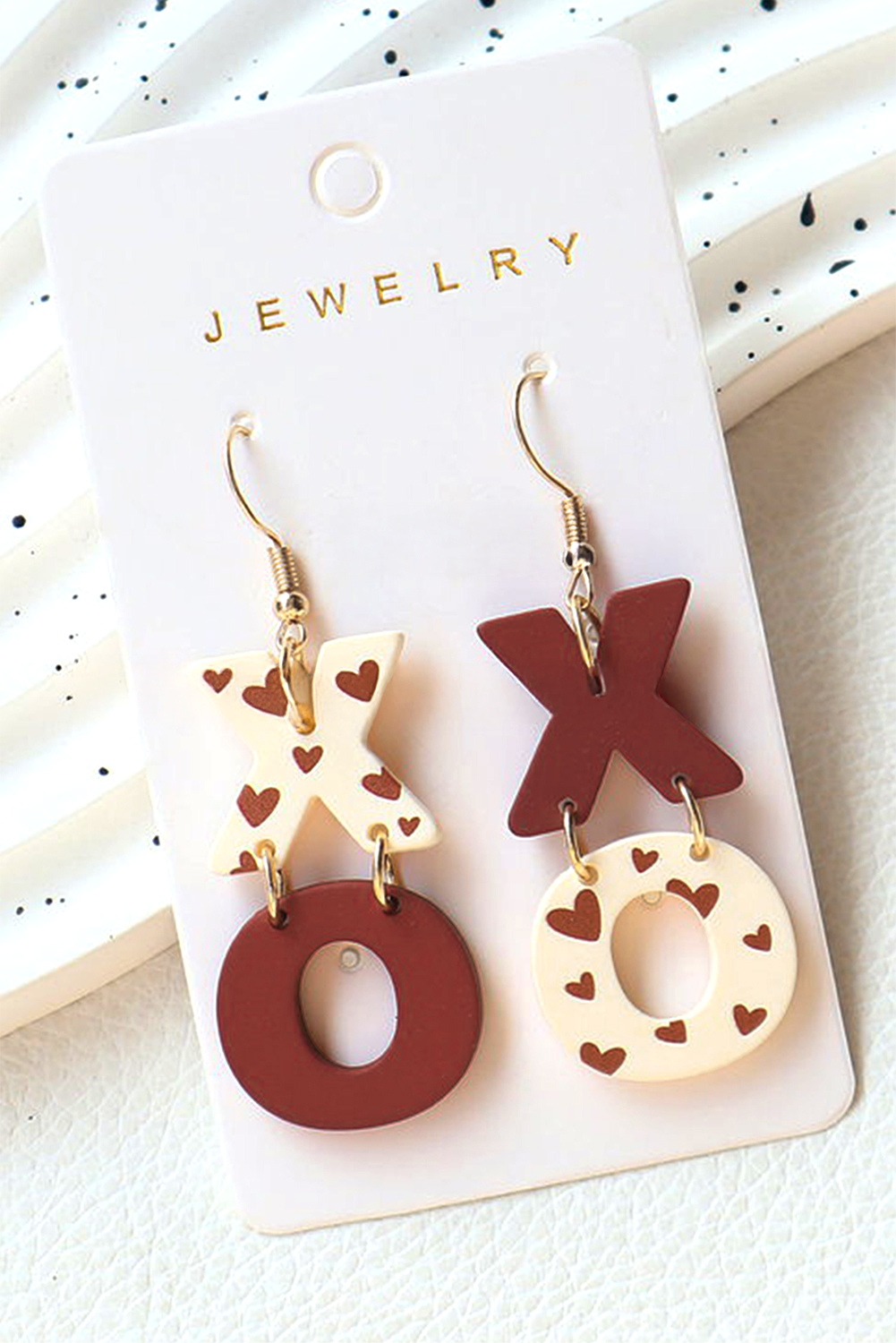Racing Red Heart Print XOXO Letter Dangle Hook Earrings - loveforevers