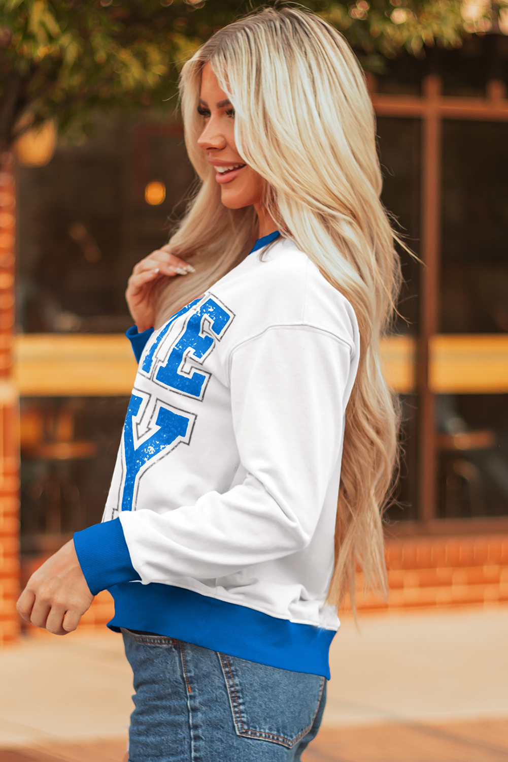 Black GAME DAY Letter Graphic Varsity Striped Detail Baggy Sweatshirt - loveforevers