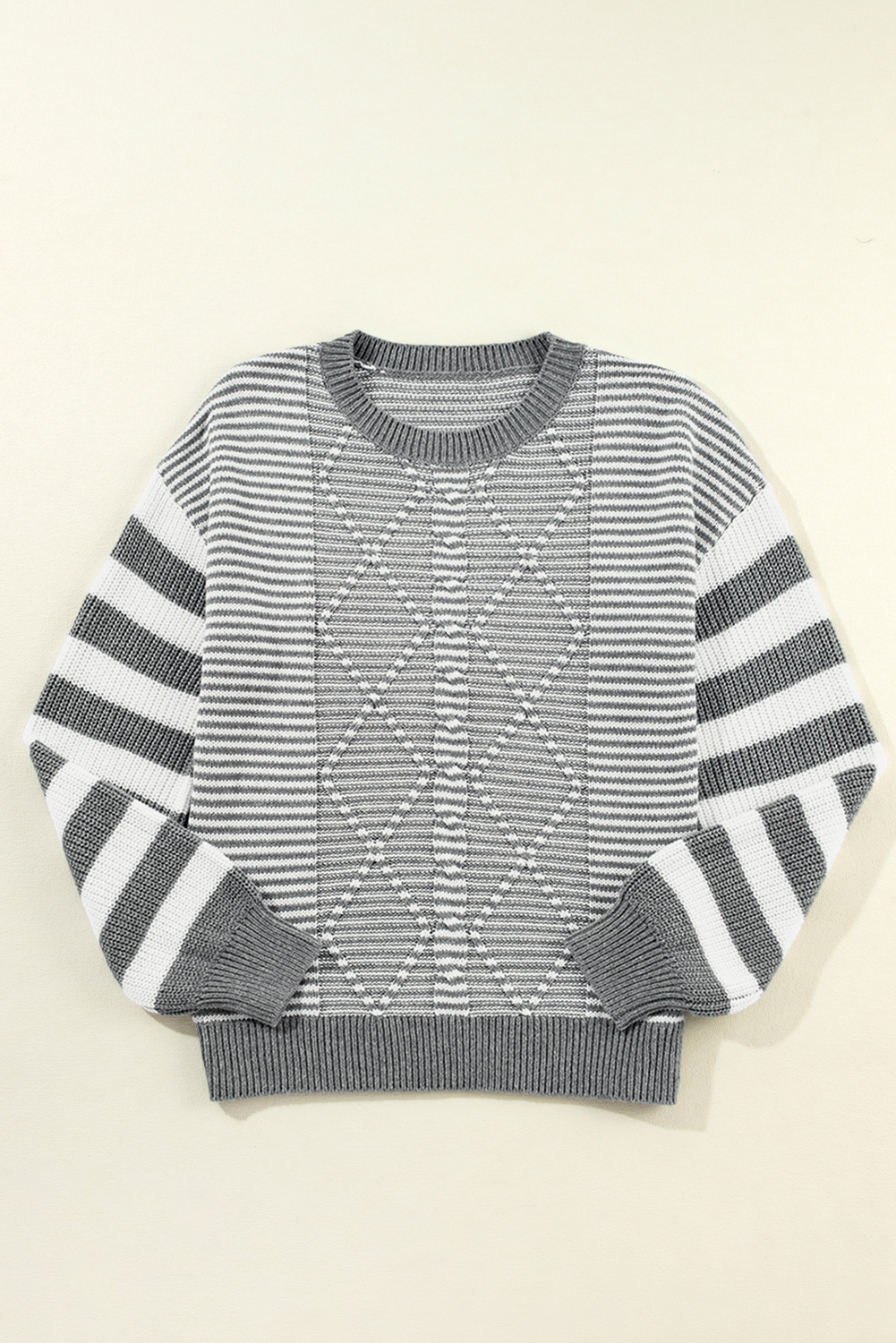 Gray Stripe Geometric Textured Drop Shoulder Sweater - loveforevers