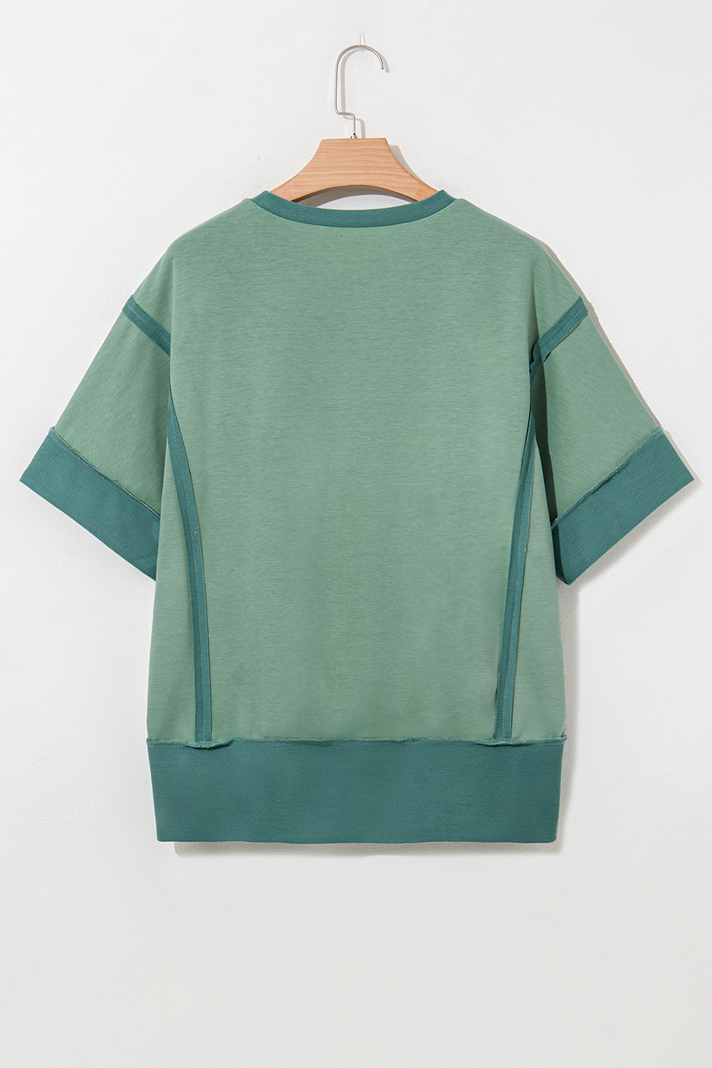 Smoke Green Half Sleeve Raw Seam High Low Side Split Top - loveforevers