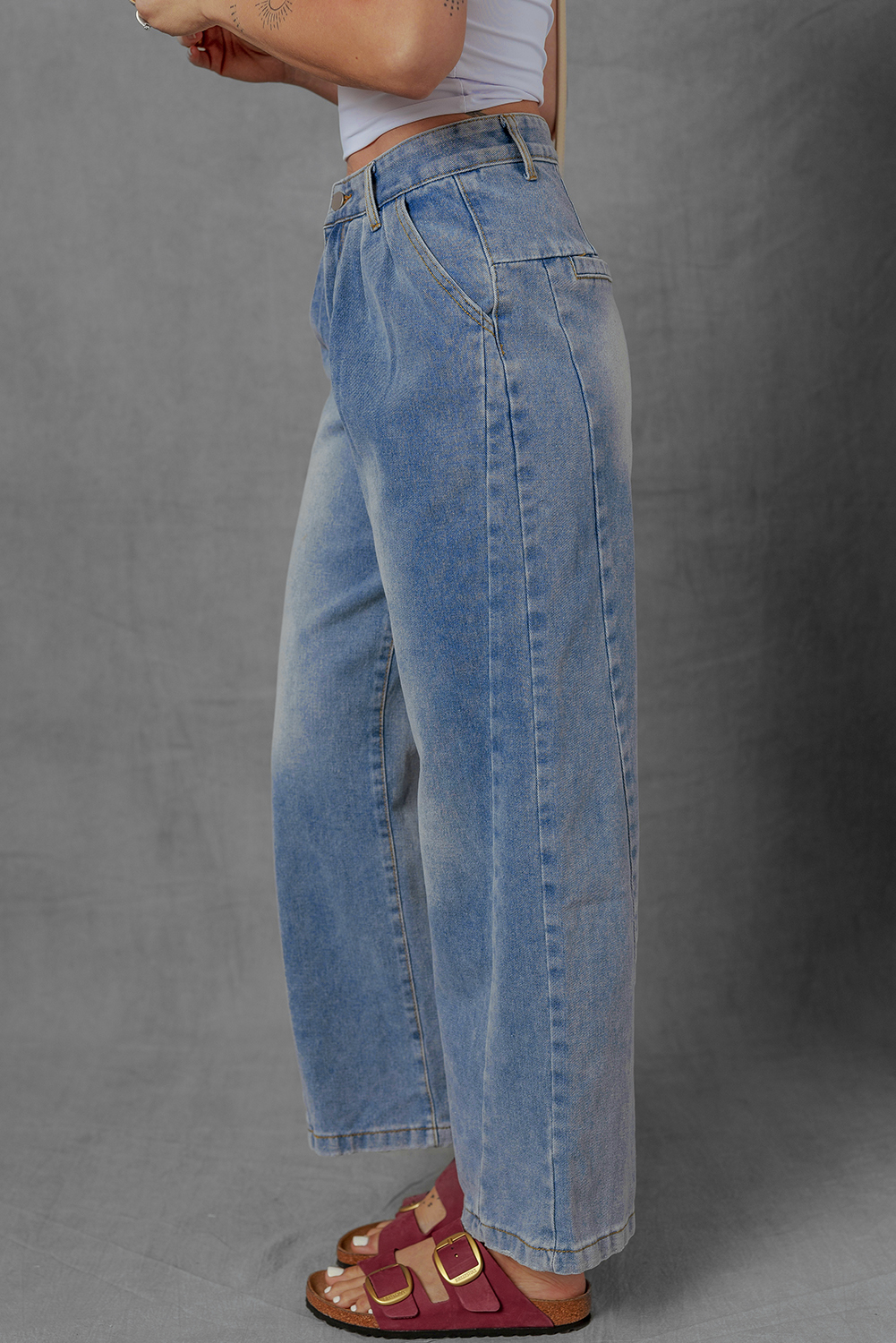 Ashleigh Blue Washed Pleated Detail Wide Leg Jeans - loveforevers