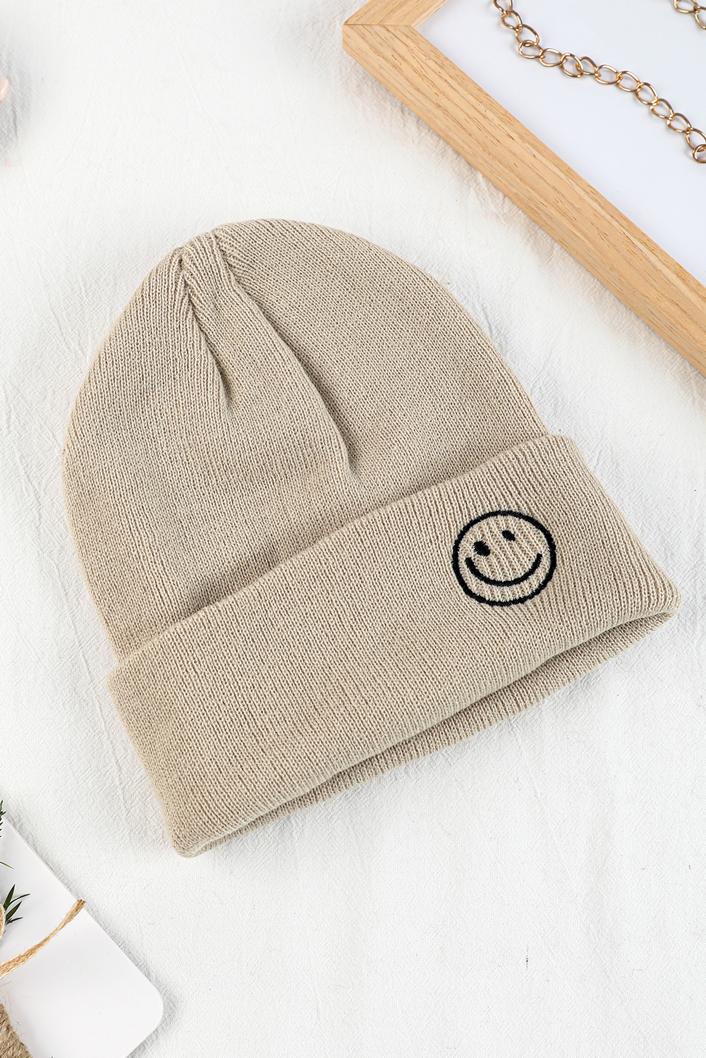 White Smiley Face Eaveless Beanie Hats - loveforevers