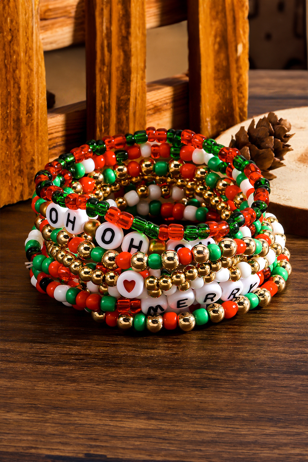 Fiery Red HO HO HO MERRY Beaded Multi-Layer Bracelet - loveforevers