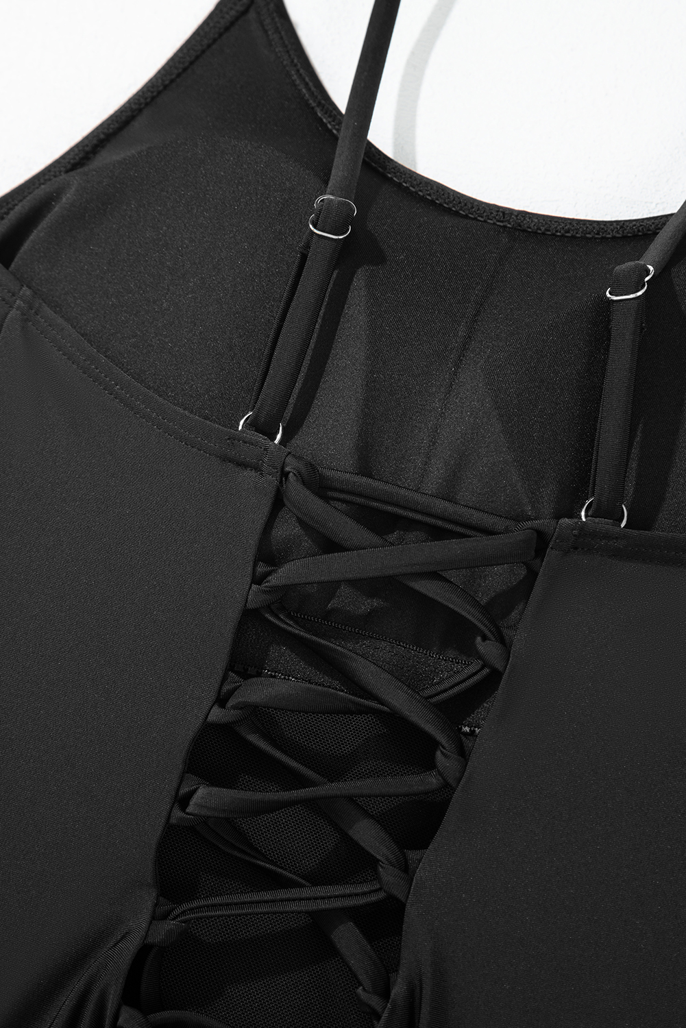 Dearlove Black Thin Strap Strappy Lace-up Open Back One Piece Swimsuit - loveforevers