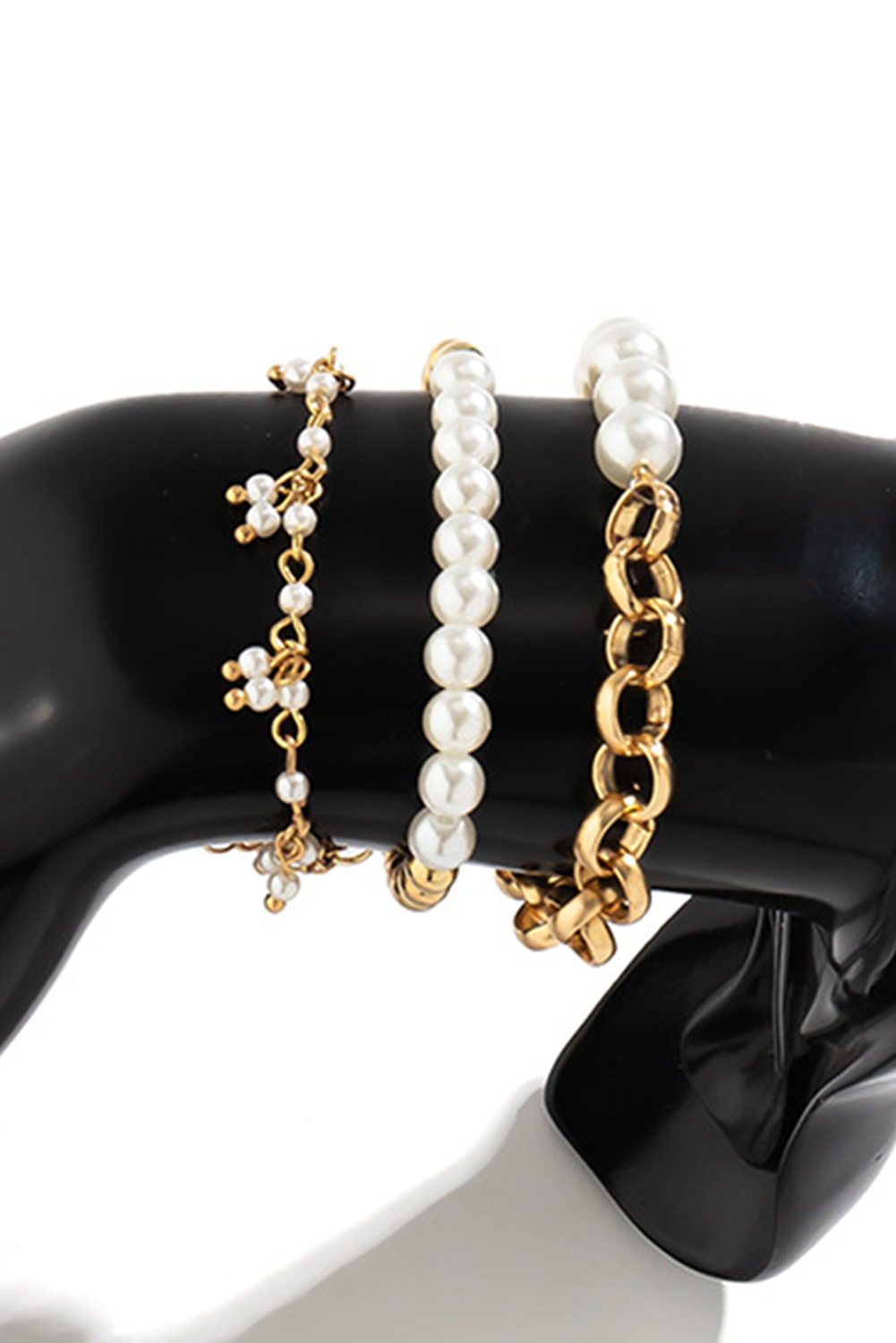 Gold 3pcs Pearl Plated Alloy Beaded Bracelet Set - loveforevers