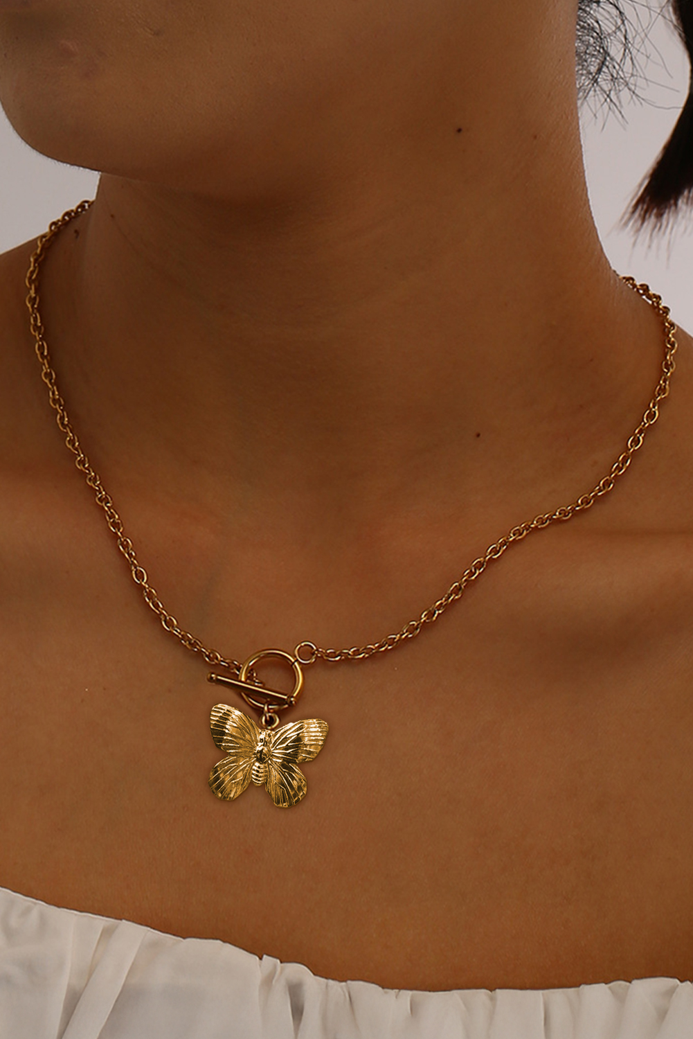 Gold Butterfly Pendant Plated Alloy Necklace - loveforevers