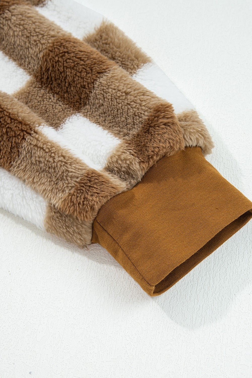 Brown Checkered Sherpa Loose Knit Cardigan with Pockets - loveforevers