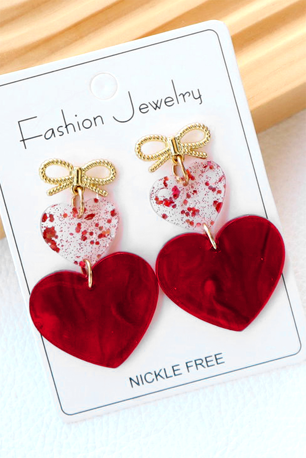 Fiery Red Bow Knot Heart Shape Dangle Earrings - loveforevers