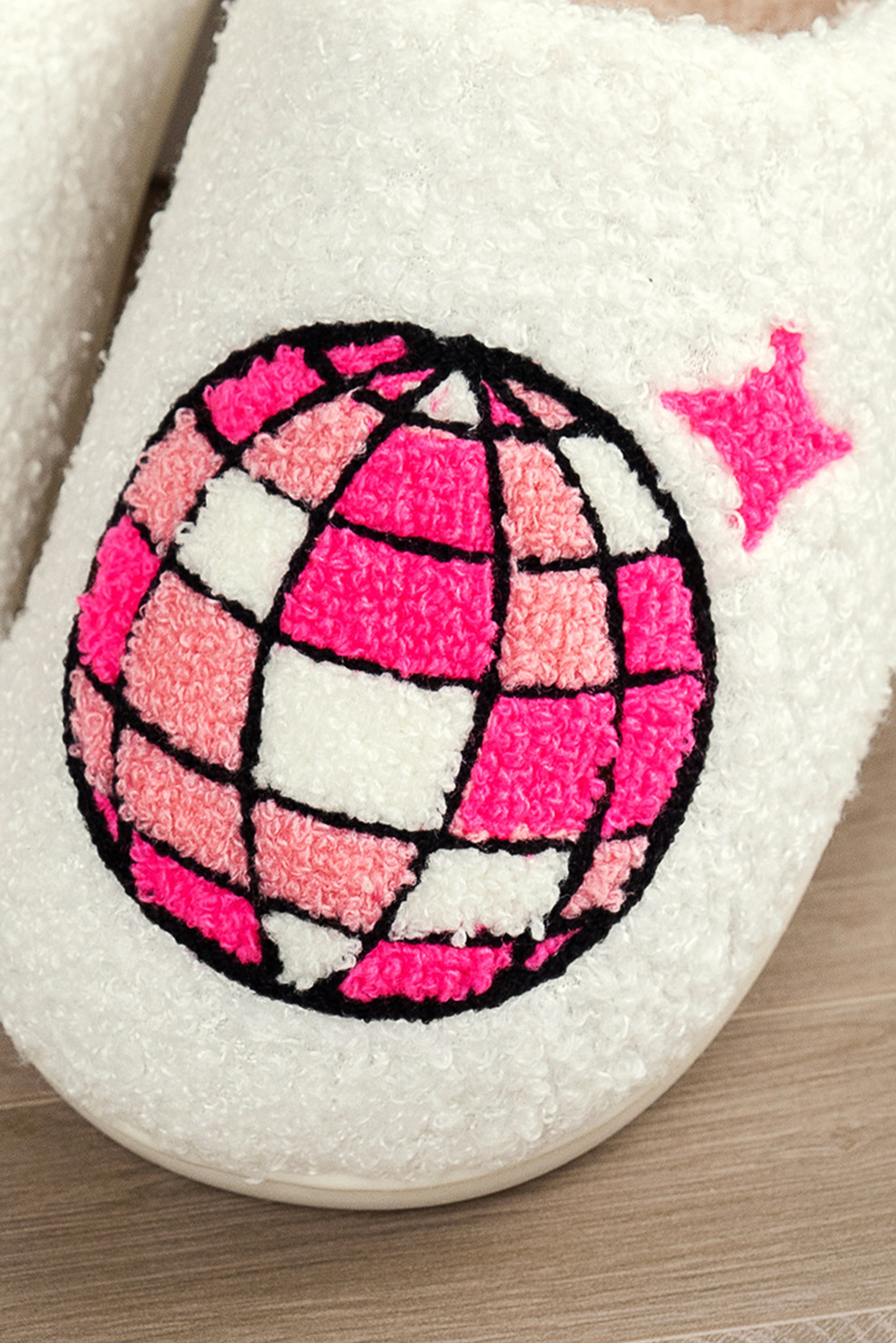 Black Disco Ball Print Fuzzy Winter House Slippers - loveforevers