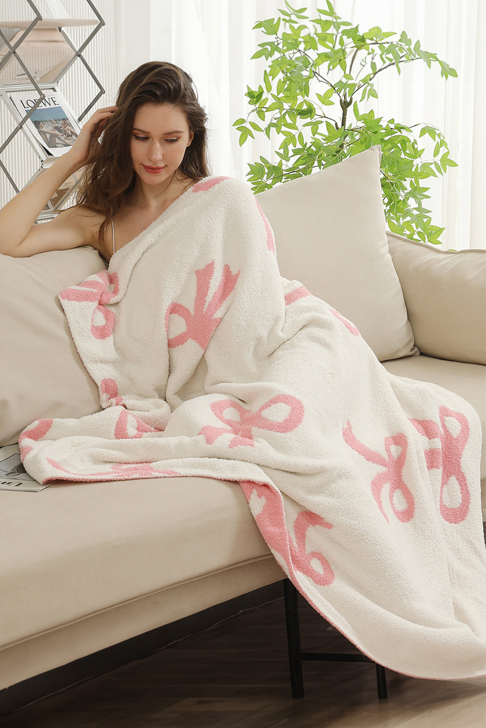 Pink Bow Printed Cozy Soft Throw Blanket - loveforevers