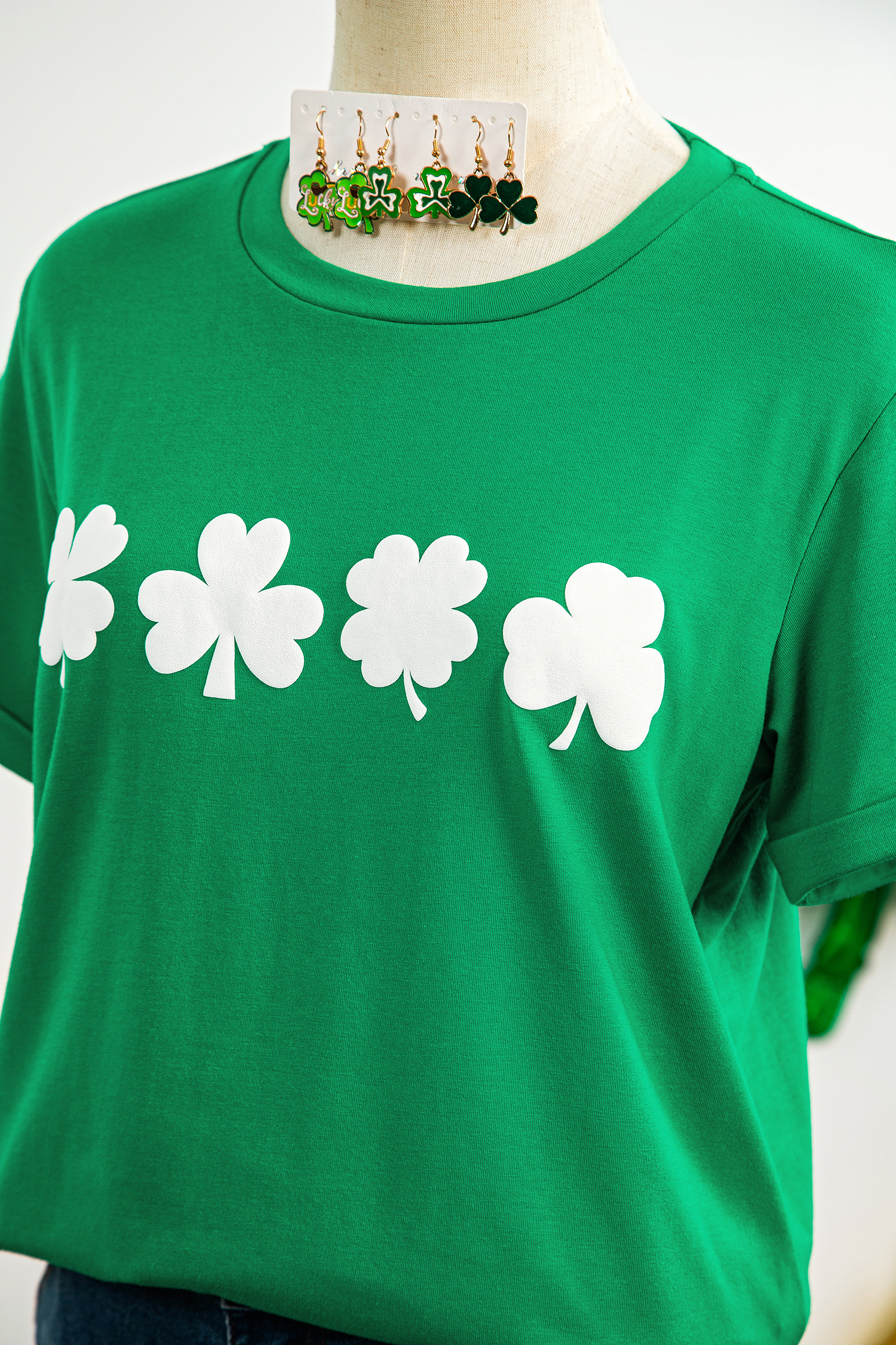 Bright Green St Patricks Day Clover Printed Casual T Shirt - loveforevers