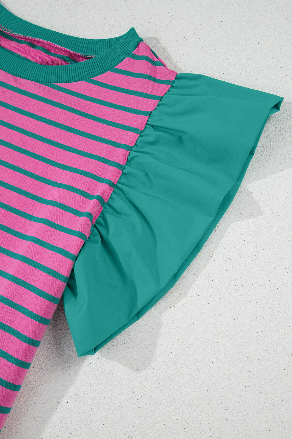 Pink Stripe Collared V Neck Puff Sleeve T Shirt Dress - loveforevers